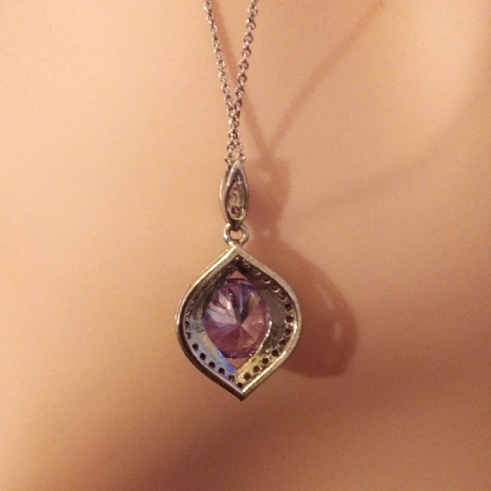 Silver Necklace with Purple Pendant - Picture 7 of 7